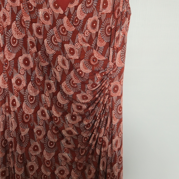 MAEVE (Anthropologie) Yvette Ruched Dress Women Geometric Design Rust Sz Large - Picture 9 of 13